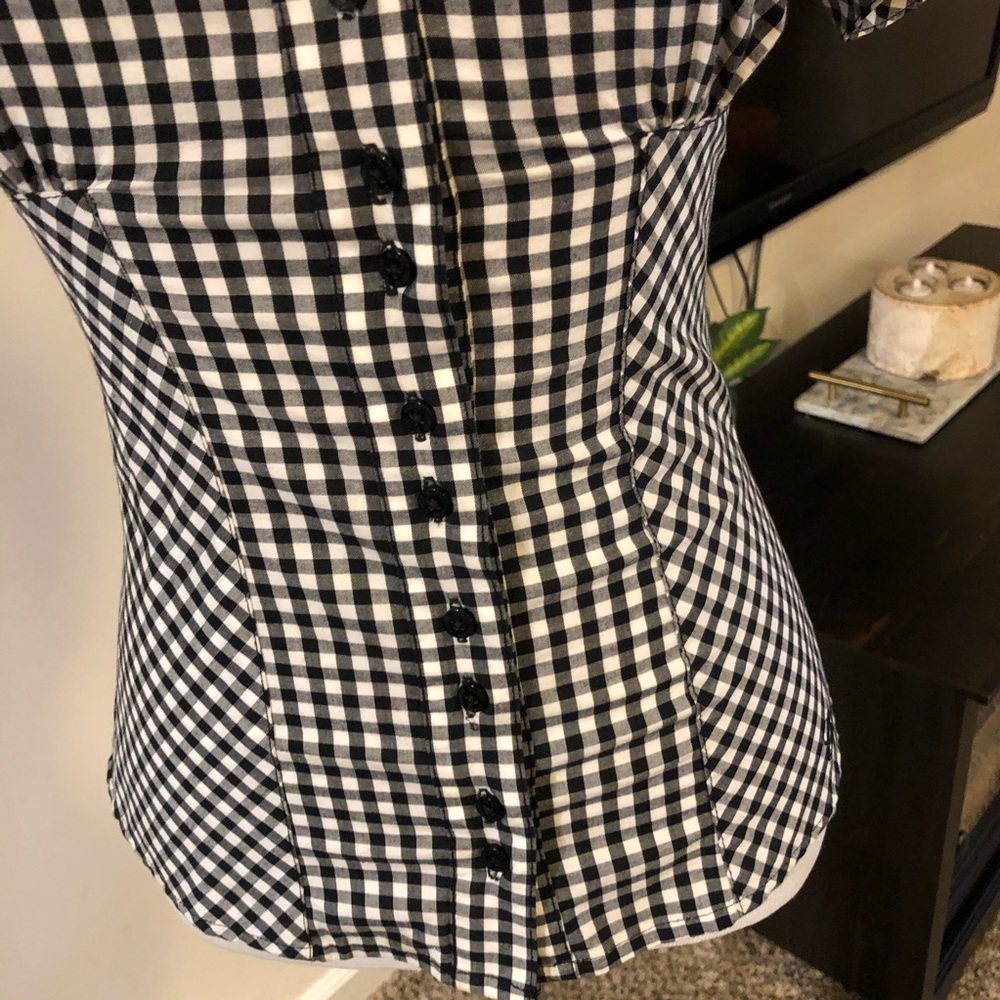 Guess Super Cute Gingham Button Down Bubble Sleeve - image 4